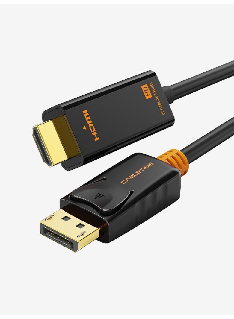 كابل تايم كابل DisplayPort إلى HDMI ذكر-ذكر، يدعم دقة 1080p/4K بتردد 30 هرتز، محول عالي السرعة لأجهزة الكمبيوتر الشخصية، وأجهزة الكمبيوتر المحمولة، والشاشات، وأجهزة التلفزيون، وأجهزة العرض. موصلات مطلية بالذهب، صوت وفيديو، متوافق مع أنظمة التشغيل Windows وMac. - Image 1